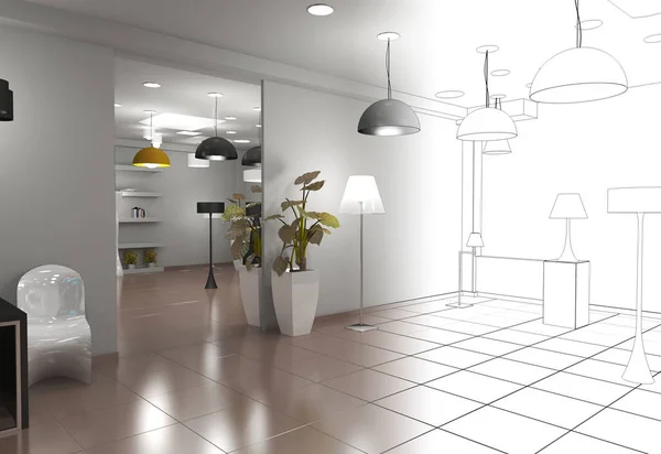 Diseño Interior Con Habitación Vacía Ilustración — Foto de Stock