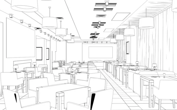 Cafe Interior Visualization Sketch Illustration — Stock Photo, Image