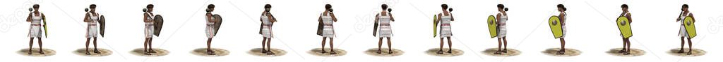 Set of 3d ancient warrior on white background