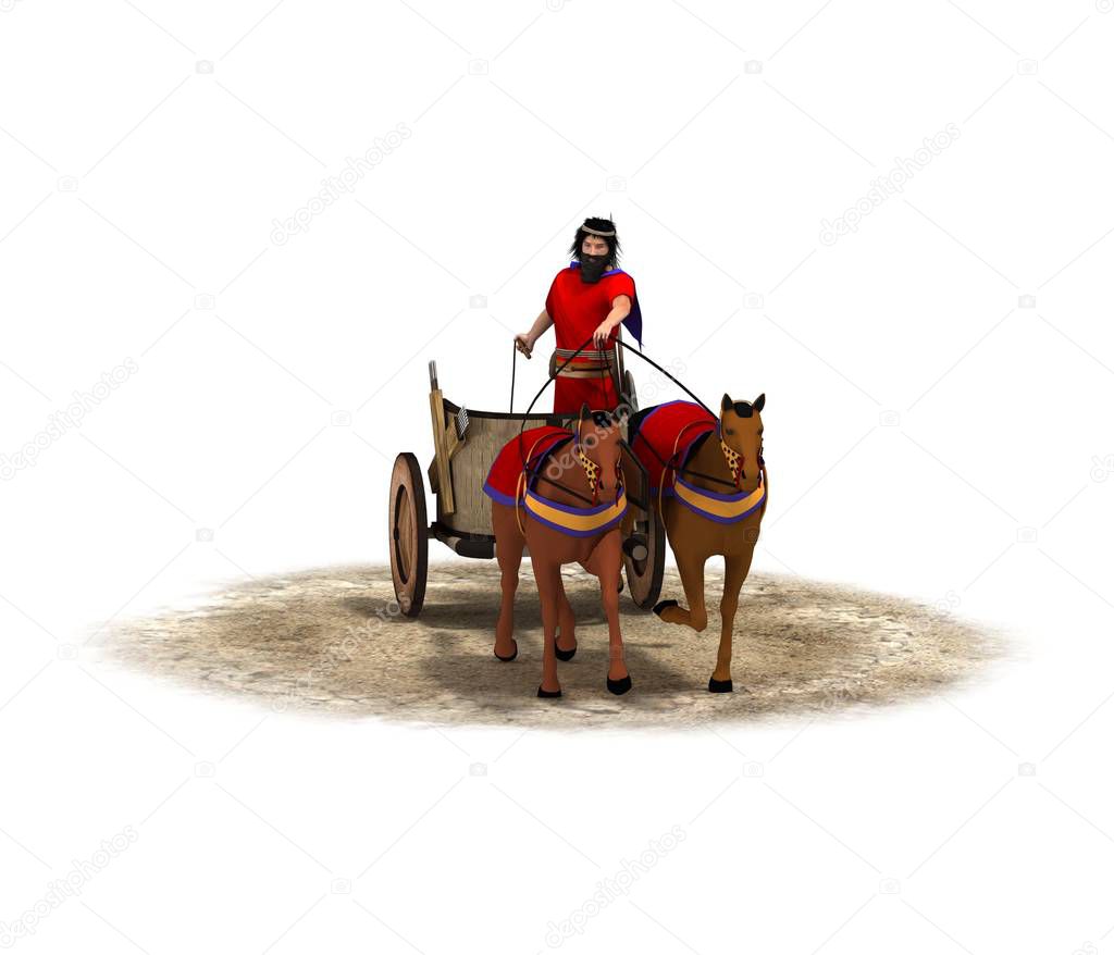 3d color model of chariot with warrior on white background