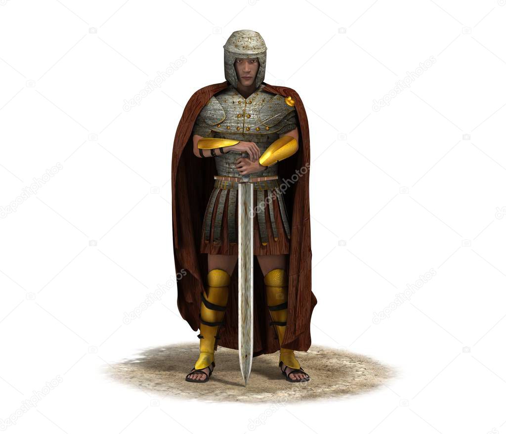 3d color illustration of Rome warrior with sword 