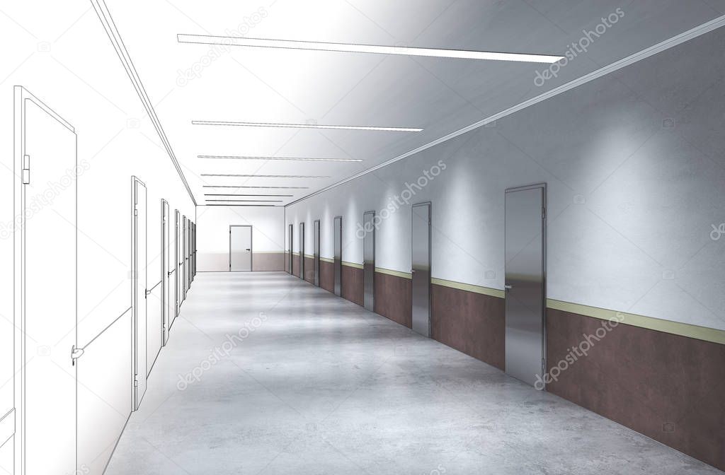 3d corridor interior illustration