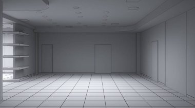 Boş oda iç tasviri, 3 boyutlu illüstrasyon 