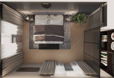 Düz iç görünüm görselleştirme, çizim 3d illüstrasyon 