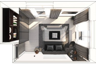 Boş oda iç tasviri, 3 boyutlu illüstrasyon 