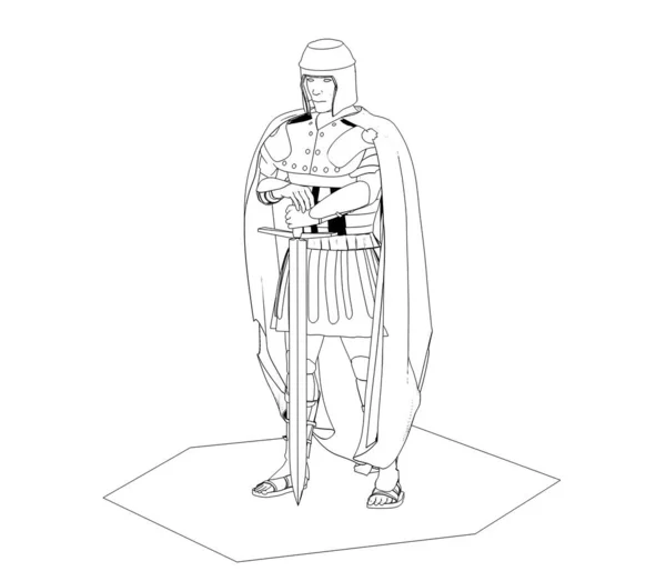 Black White Sketch Rome Warrior Sword — Stock Photo, Image