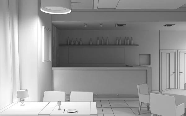 Cafe Interior Visualization Sketch Illustration — Stock Photo, Image