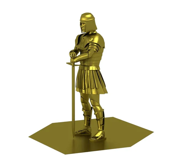 Golden Modell Rom Krigare Med Svärd Vit Bakgrund — Stockfoto