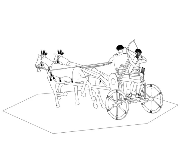 Schets Model Van Strijdwagen Met Twee Krijgers Witte Achtergrond — Stockfoto