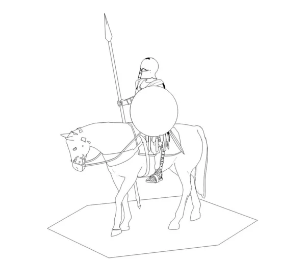 白い背景に馬の戦士の3Dイラスト — ストック写真