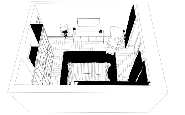 Visualización Plana Del Contorno Interior Boceto Ilustración —  Fotos de Stock