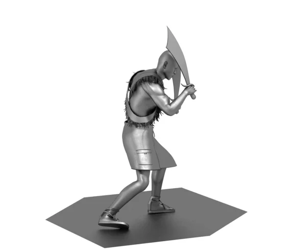 Grey Illustration Warrior Two Swords White Background — Stock Photo, Image