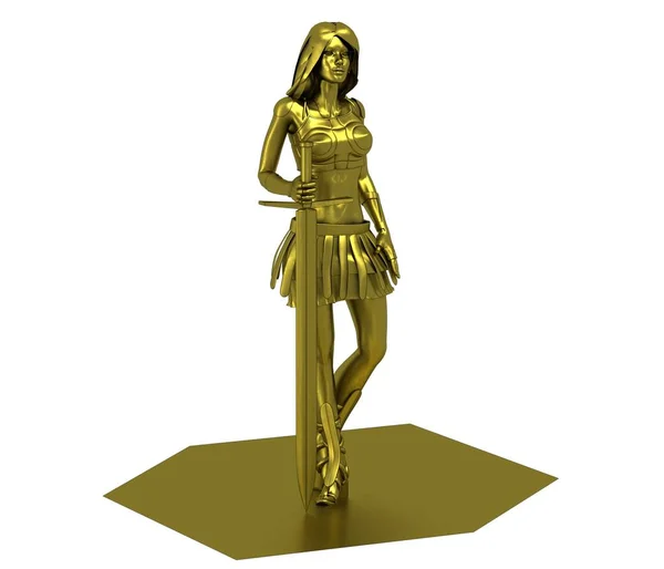 Golden Model Warrior Girl Holding Sword — Stock Photo, Image