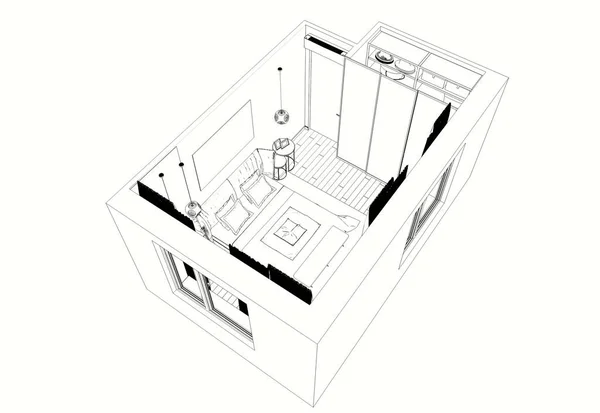 Visualización Del Contorno Interior Ilustración Bosquejo Esquema —  Fotos de Stock