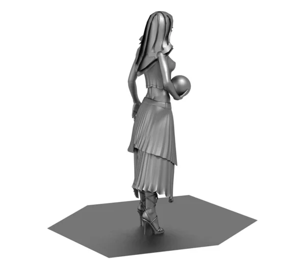 Серая Модель Девушки Платье Мячом Изолированы Белом Фоне — стоковое фото