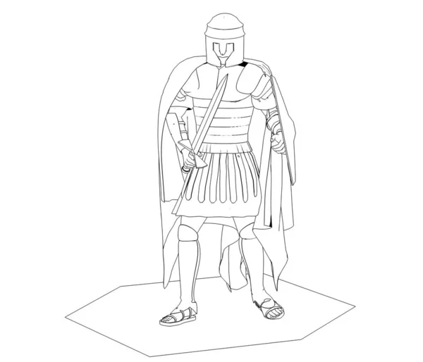 Black Sketch Illustration Winter Rome Warrior White Background — ストック写真