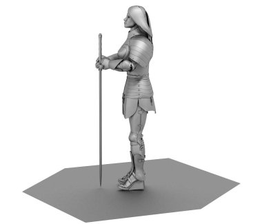 Savaşçı kadın karakter, 3D canlandırma, illüstrasyon