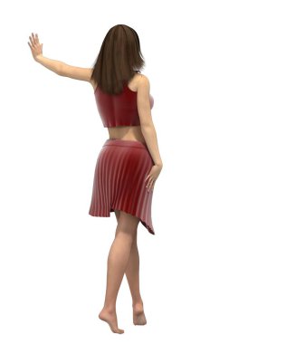 Kırmızı elbiseli bir kadının 3 boyutlu resmi 