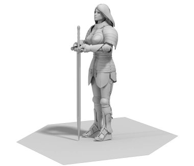 Savaşçı kadın karakter, 3D canlandırma, illüstrasyon