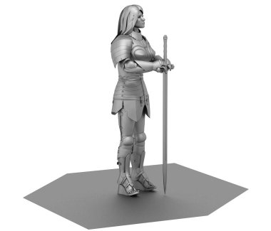 Savaşçı kadın karakter, 3D canlandırma, illüstrasyon