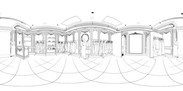 Visualización Interior Tienda Forrada Blanco Negro Ilustración — Foto de Stock