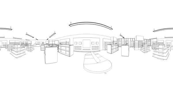 Черно Белая Подкладка Магазина Визуализация Интерьера Иллюстрация — стоковое фото