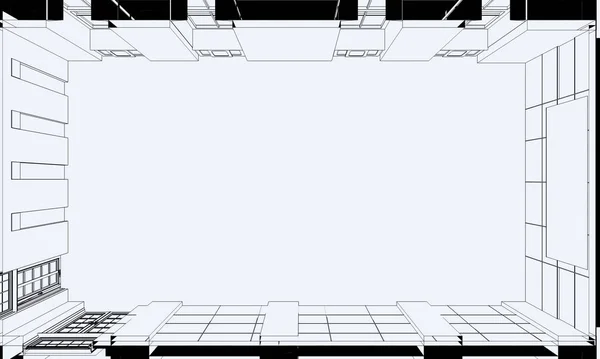 黑白内衬商店内部可视化 3D插图 — 图库照片