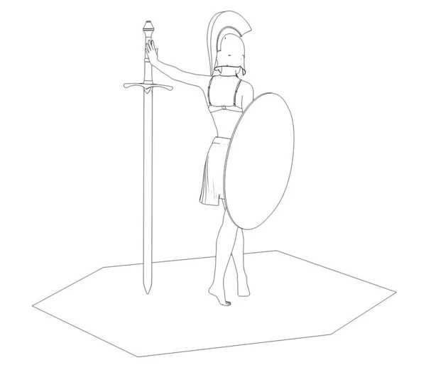 战士女性角色 3D渲染 — 图库照片