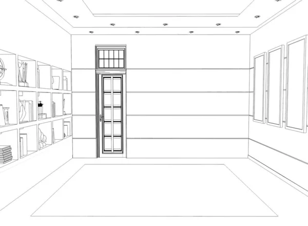 Black White Lined Store Interior Visualization Illustration — Stock Photo, Image