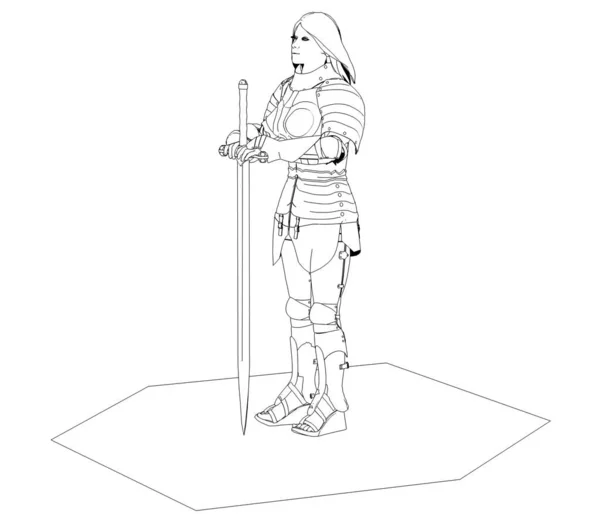 Personaje Mujer Guerrera Representación Ilustración —  Fotos de Stock
