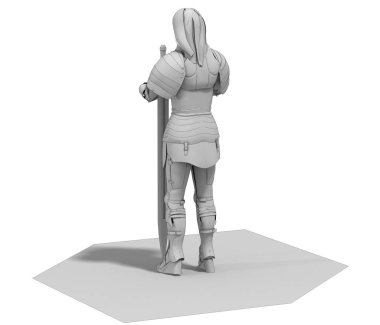 Savaşçı kadın karakter, 3D canlandırma, illüstrasyon