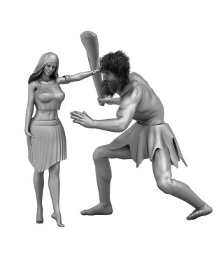 Beyaz arka planda savaşçının ve kadının üç boyutlu çizimi 