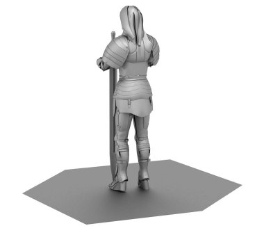 Savaşçı kadın karakter, 3D canlandırma, illüstrasyon