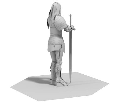 Savaşçı kadın karakter, 3D canlandırma, illüstrasyon