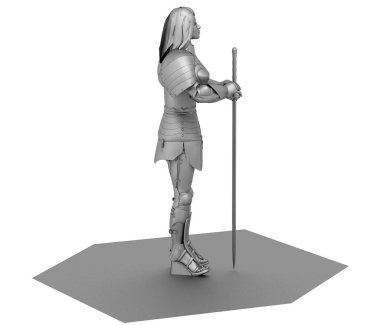 Savaşçı kadın karakter, 3D canlandırma, illüstrasyon
