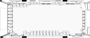 Siyah ve beyaz çizgili iç mekan görselleştirmesi, 3D illüstrasyon 