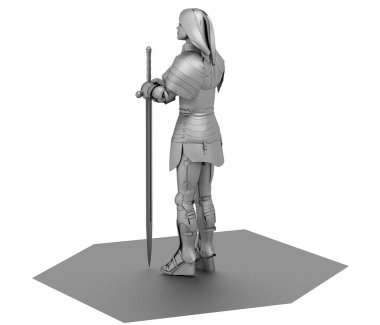 Savaşçı kadın karakter, 3D canlandırma, illüstrasyon