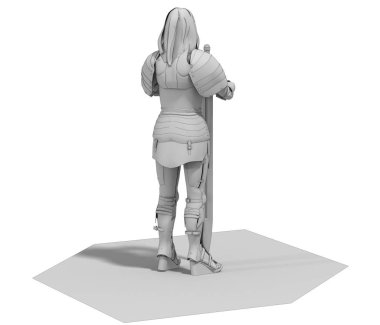 Savaşçı kadın karakter, 3D canlandırma, illüstrasyon