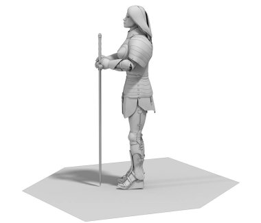 Savaşçı kadın karakter, 3D canlandırma, illüstrasyon