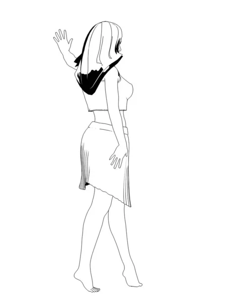 Sketch Black White Illustration Girl Skirt Top — Stock Photo, Image