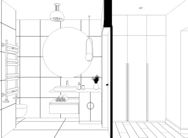 Svart Och Vit Fodrad Butik Interiör Visualisering Illustration — Stockfoto