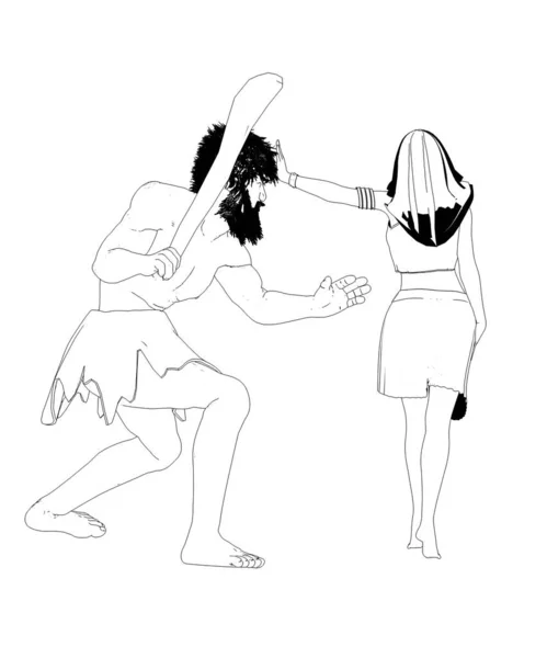 3d illustration of warrior and woman on white background