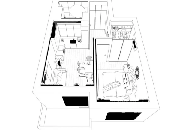 Visualizzazione Interna Del Negozio Foderato Bianco Nero Illustrazione — Foto Stock