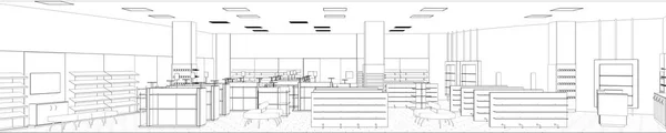 Візуалізація Інтер Єру Магазину Чорно Білою Лінією Ілюстрація — стокове фото