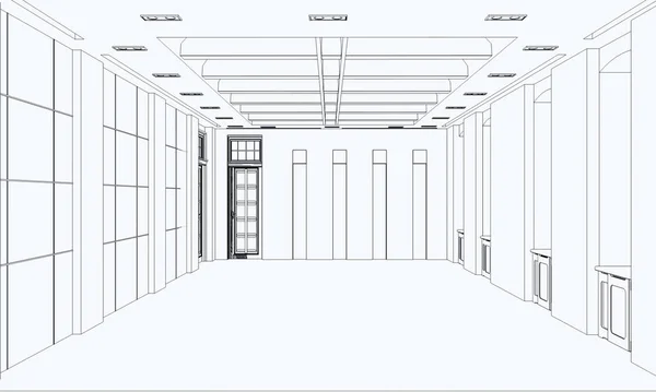 Black White Lined Store Interior Visualization Illustration — Stock Photo, Image