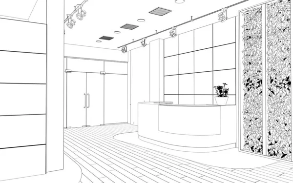 Visualização Interiores Loja Forrada Preto Branco Ilustração — Fotografia de Stock