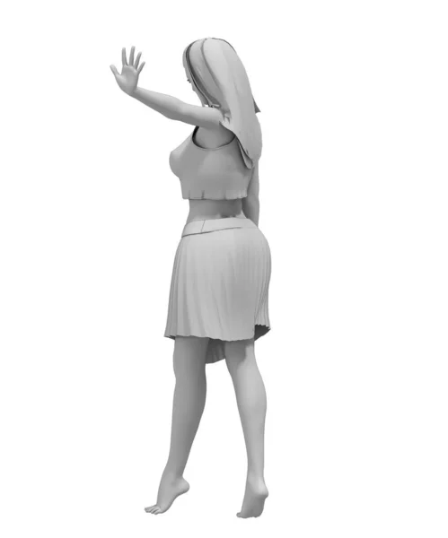 Sketch Black White Illustration Girl Skirt Top — Stock Photo, Image