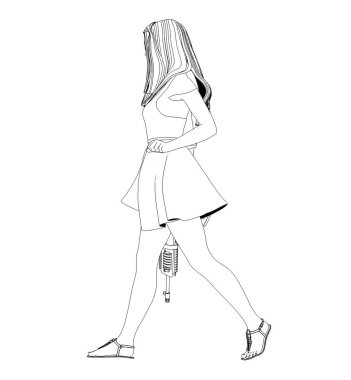 Çekici bir genç kadın. 3 boyutlu resimlerle poz veriyor.