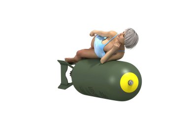 Seksi kadın rokete yaslanıyor