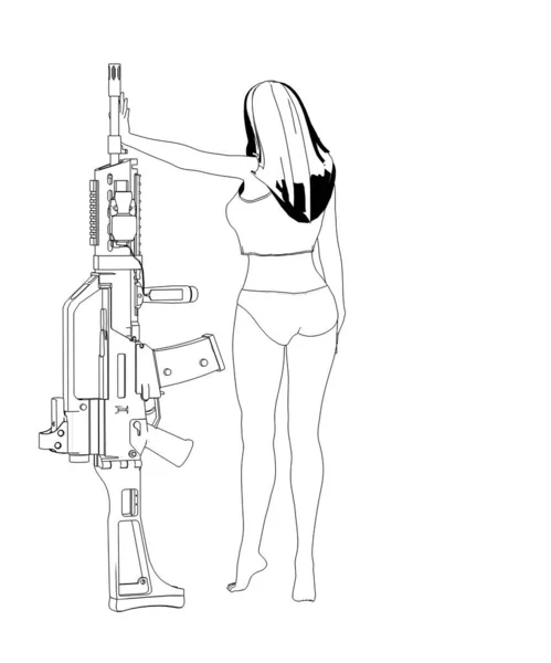 Illustrazione Donna Seducente Posa Con Arma — Foto Stock
